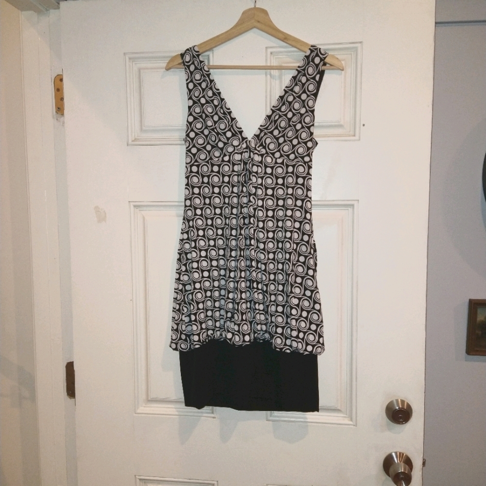 AB Studio Small Black White Mini Dress w/Drape